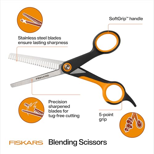 Fiskars Pet Grooming Blending Scissors for Dogs & Cats, 6.5", Orange/Black | Blending Scissors with Serrated Teeth for Thinning & SoftGrip Handle, Cat and Dog Supplies - style: Blending Scissors