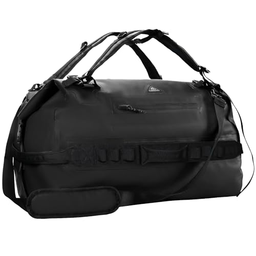 Haimont IPX7 Waterproof Roll-Top Dry Duffel Backpack | 60L/90L Sizes, 500D Tarpaulin, Welded Seams, Mesh Pockets, Boating & Kayaking - color: Black, size: 90L