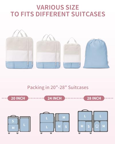 Narwey 6 Set Compression Packing Cubes for Travel, Lightweight Expandable Luggage Organizer Bags, Durable Space Saver Bags (Blue) - color: Blue