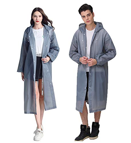 HLKZONE Raincoat, 2 Pack Rain Ponchos for Adults Travel Rain Jacket Packable Rain Coats for Women with Drawstring Hood - color: E-grey