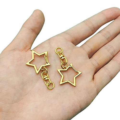 60Pcs Star Shaped Gold Spring Snap Keychain Clip,Metal Swivel Clasp Snap Hook Key Ring with Chain Hanging Buckle with Open Jump Ring Connector for Crafts Key Ring Making,DIY Keychain Supplies - color: gold