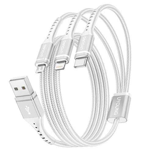Multi Charging Cord, 3 in 1 Phone Charger USB Charging Cable 4 FT, 2 Pack - color: Silver, size: 4FT, style: USB A to Multiple Connectors