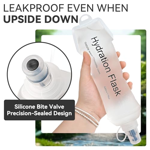500ml Soft Flask, Shrink As You Drink Collapsible Water Bottles for Running Vest & Hydration Pack, BPA-Free Leak-Proof TPU Folding Bottle for Hiking Cycling Climbing Jogging-White - color: 1PCS White