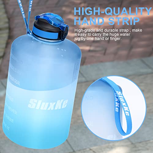 SLUXKE 1 Gallon Motivational Sports Water Bottle with Time Marker, BPA Free 128oz Leak Proof Jug, Black, Plastic, 128 ounces, Fitness, Sports, Outdoor Activities - color: Blue Blue