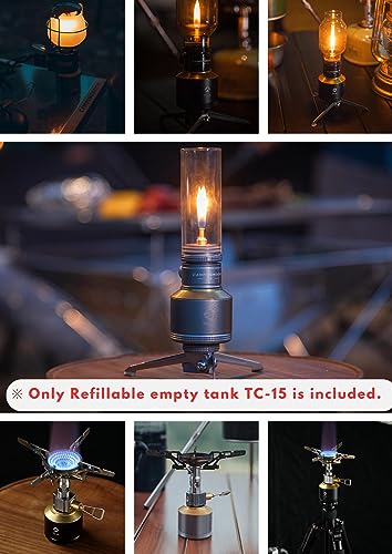 CAMPINGMOON Empty Refillable Gas Canister 15g EN417 Lindal Valve TC-15 | Pocket 15g Refillable EN417 Gas Canister for Compact Camp Lanterns