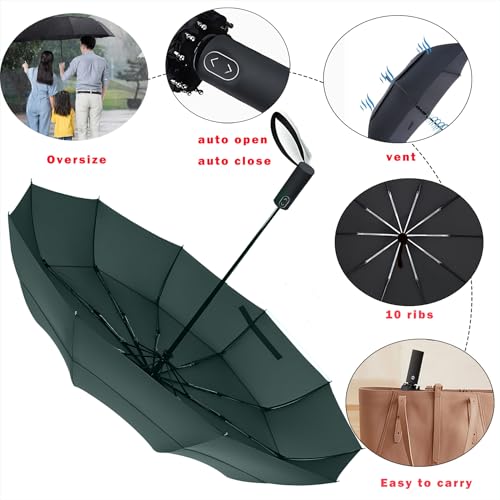 MRTLLOA Compact Golf Umbrella, 10 Ribs Vented Windproof Travel | 49/54/62 Inch Large Oversize, Double Canopy, Quick-Dry Fabric, Lightweight, Umbrellas for Rain - color: Green, size: 49 Inch