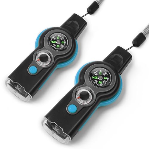 Emergency Survival Function Whistle, Outdoor Multifunctional Tool Safety Whistle with Lanyard, Ideal for Kayaking, Boating, Hiking, Camping, Climbing, Hunting,Rescue Signaling - color: blue2