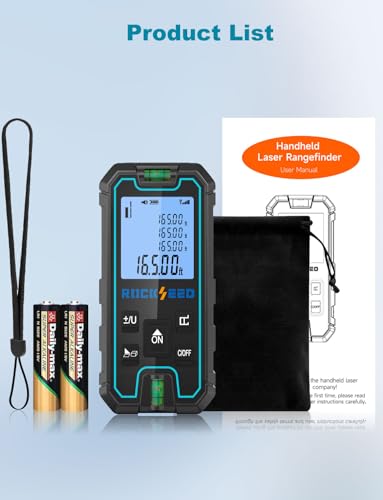 Laser Measuring Tool, RockSeed Portable Laser Measure, Digital Distance Measurement with 2 Bubble Levels, Laser Tape Measure with 5 Units Conversion - size: Large