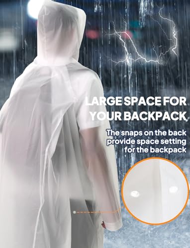ANYOO 2-Pack Rain Ponchos for Adults Reusable Raincoats with Hooded and Drawstring Emergency for Men Women - color: White