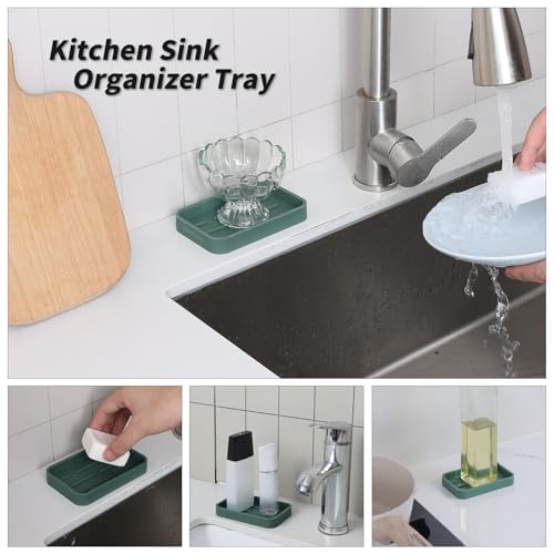 MicoYang Silicone Kitchen Sink Organizer Tray for Multiple Usage,Easy Clean Sponges Holder for Kitchen Bathroom Counter or Sink,Dish Soap Dispenser,Scrubber,Bottle,Cup Green 4.9”x 3.2” - color: Green, size: 4.9" x 3.2" x 0.7"