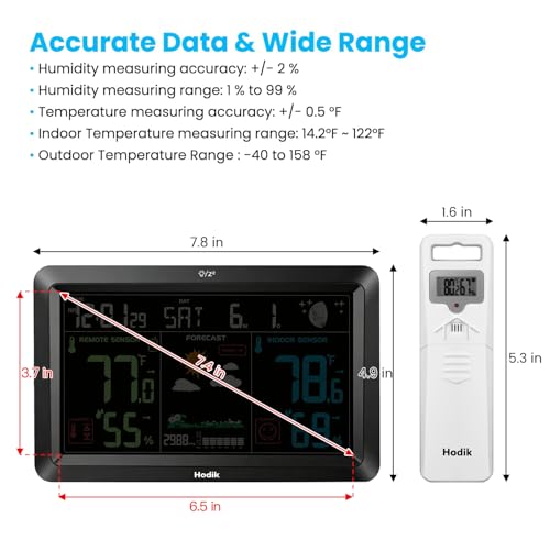 Weather Station Wireless Indoor Outdoor Thermometer Clock (Black)