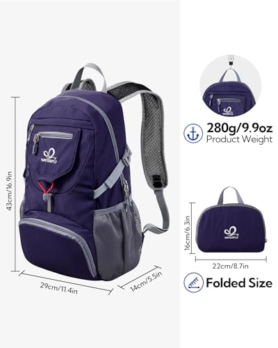 WATERFLY Small Lightweight Packable Backpack: 20l Ultra Light Foldable Travel Hiking Camping Daypack Day Pack for Man Woman | 20L,Recycled nylon material,Multi-compartment storage,Water-resistant,Everyday carry,Ultra Light Foldable Travel Day Pack - color