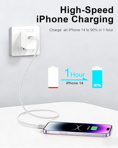 2ft USB to Lightning Cable 2Pack MFi Certified, iPhone Charger Cord | For Car & CarPlay, Durable Braided 2 ft iPhone Charging Cable for iPhone 14 13 12 11 Pro Max, iPad, Power Bank - size: 2 FT