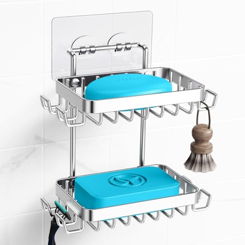Nieifi Bar Soap Holder, Adhesive Soap Dish for Bathroom Shower Wall - color: Silver, size: 2 Tier