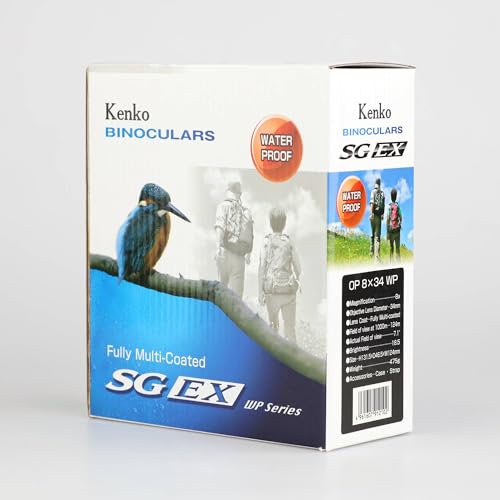 Kenko 8x34 Binoculars SG EX OP WP - Designed by Japan's Leading Optical Brand, Waterproof for Birding & Sailing - Ultra Bright View, Open-Hinge One-Hand Focus 912102 - style: 8x34