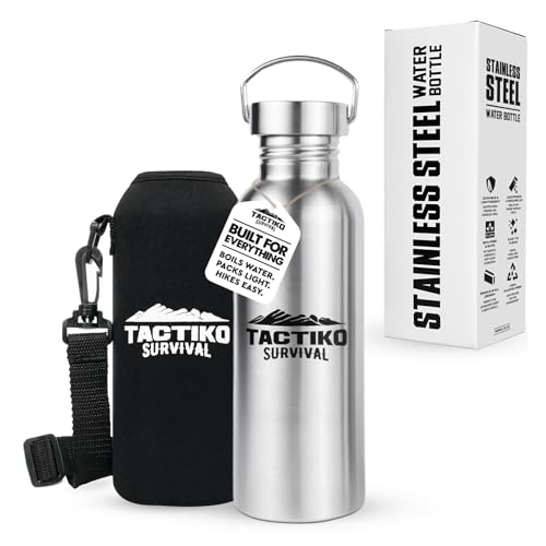 Tactiko Stainless Steel Wide Mouth Water Bottle | Single Wall Boil-Safe - color: Black, size: 25 oz/750 ml