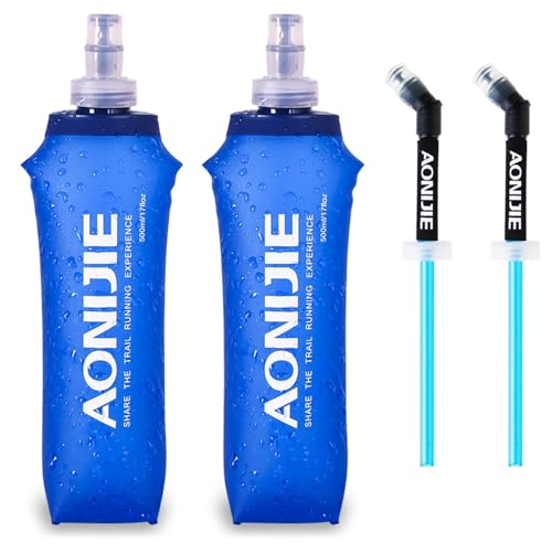 TRIWONDER Collapsible Water Bottles TPU Soft Flask Running Bottles BPA-Free Sports Flasks for Hiking Climbing Camping (500ml/16.91oz with Straws - Pack of 2) | Running Flask, Water Bottle, Hydration Pouch, Water Tank, Sports Outdoor Use - color: 500ml/16.