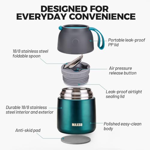 Insulated Thermo Food Jar for Hot & Cold Food for Kids Adult, 17 oz Soup Thermal Hot Food Containers for Lunch, Triple Layer Insulation Stainless Steel Food Jar with Spoon (Green) - color: Green