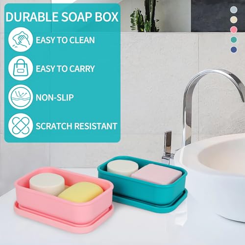 Leak Proof Travel Soap Case,Large Silicone Travel Soap Holder,Portable Soap Box with Drainage Layer,Bathroom Shatter Proof,Suitable for Travel, Bathroom, Camping, Gym(Green) - color: Green