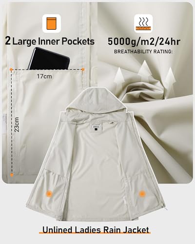 Outdoor Ventures Women's Rain Jackets Lightweight Waterproof RainCoats - color: Beige, size: Small