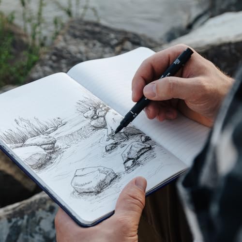 Stone Journal Explorer Notebook – A5 Waterproof Paper Field Journal, Vegan Leather Hardcover, 144 Pages Alternating Ruled & Dot Grid, Back Pocket, Weather-Resistant (Navy Blue) - color: Navy Blue