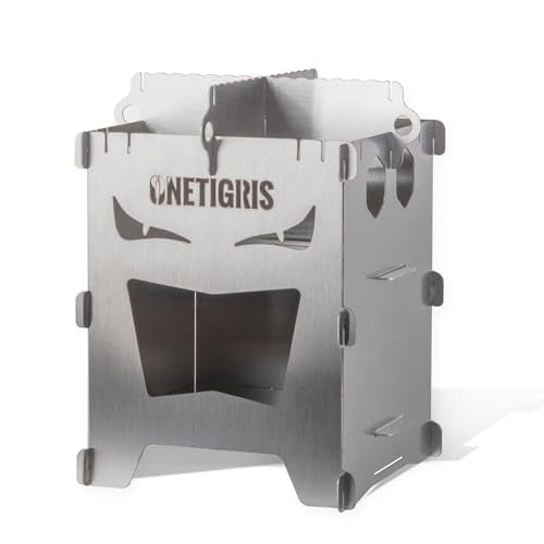 OneTigris Camping Backpacking Stove Portable Foldable Burning Wood Stove for Outdoor Hiking Picnic BBQ,Stainless Steel (Medium)