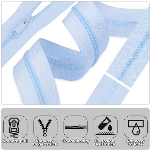 DOITEM 12 Yards Nylon Coil Zipper by The Yards, #3 Bulk Zippers for DIY Sewing Craft Bags with Replacement 25PCS Sliders (Light Blue, #3) - color: Light Blue, size: #3