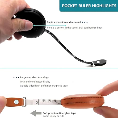 Body Measuring Tape,2 Pack Leather Tape Measure Measuring,60 inch 1.5-Meter Button Double-Sided Automatic Retractable Small Tape Measure,Clothing,Body Measurement,and Wallet Carrying (Black/Brown)
