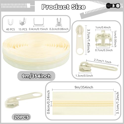 DOITEM 10 Yards Nylon Coil Zipper by The Yards, #5 Bulk Zippers for DIY Sewing Craft Bags with Replacement 20PCS Sliders (Cream White, #5) - color: Cream White, size: #5