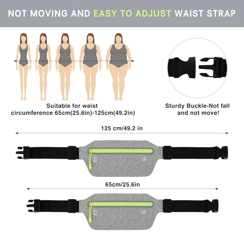 Running Belt Slim, Light Running Belts for Phone with Reflective Strip, Running Fanny Pack Sweatproof with Headphone Jack, Running Pouch Separate Pockets for Workouts, Trips (Light Gray)