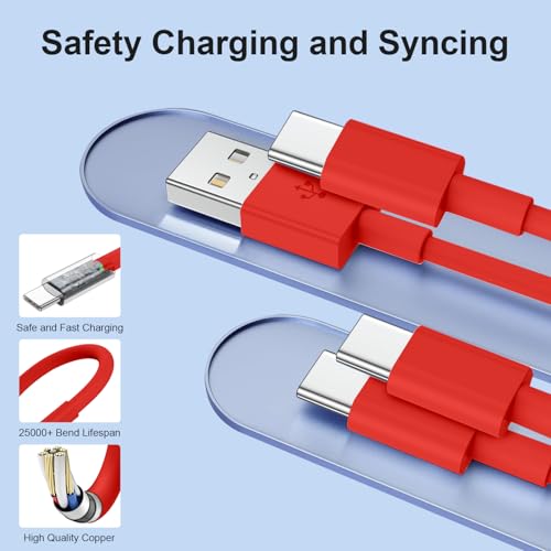 4 Pack 3/3/6/6FT 60W USB C to USB C Cable & USBA to USBC Fast Charging Cord | Car Carplay USB C Charge Cable for iPhone 17 16 15 Pro Max, Type C Cable for Samsung S26/S25, MacBook Pro/Air, iPad - Red - color: Red, size: 3ft+3ft+6ft+6ft