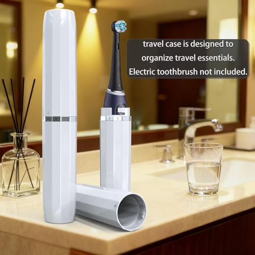 Long Ventilated Electric Toothbrush Travel Case, Portable Holder, Fits Most Standard Straight Electric Toothbrushes (White) - color: White