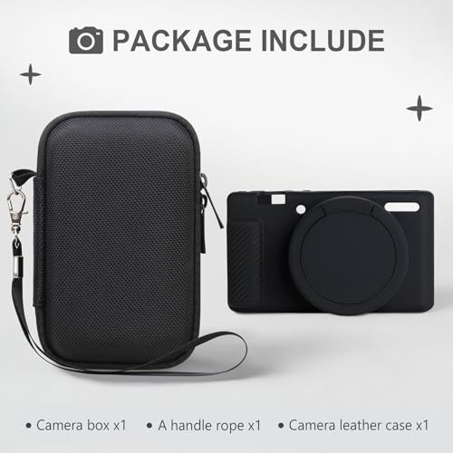 BOVKE 2-in-1 Camera Case Bundle Set for Sony ZV-1 Digital Camera, Black | Shockproof EVA Hard Case & Anti-Slip Soft Silicone Skin Cover w/Removable Lens Cap, Sony ZV 1 Camera Protection Bundle Kit - color: Black