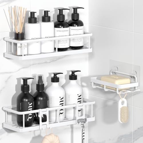 Shower Caddy Adhesive, Rustproof Shower Organizer with Soap Holder, Large Capacity Shower Shelves for Inside Shower, No Drilling Bathroom Organizers and Storage for Home Decor（3 Pack White） - color: White