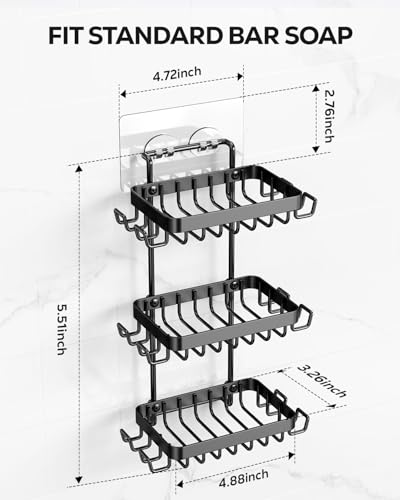 Nieifi Bar Soap Holder, Adhesive Soap Dish for Bathroom Shower Wall - color: Black, size: 3 Tier