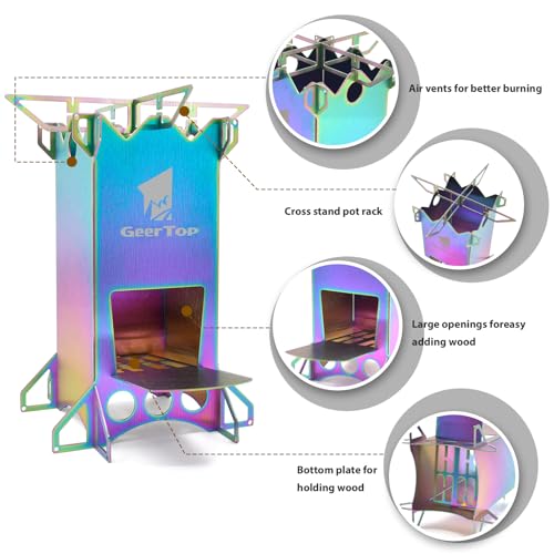 GEERTOP Portable Backpacking Rocket Stove Wood Burning Camping Stove Stainless Steel Small Survival Stove for Outdoor Travelling Cooking - color: Purply Blue
