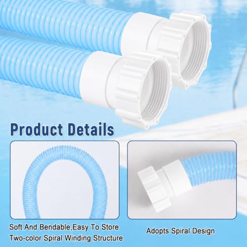 2 Pack 1 1/2 Pool Hose for Above Ground Pool 6ft Pump Replacement Hoses 1.5" EVA Heavy Duty Swimming Pools Hose for Above Ground, Filter Pumps, Saltwater Systems and Sand Filters (Transparent Blue) - color: Transparent Blue