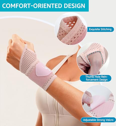 HiRui 2-Pack Ultra-Thin Mesh Wrist Wraps - Breathable, Adjustable Wrist Support for Workouts & Daily Use - Unisex Wrist Brace for Pain Relief, Tendonitis, Carpal Tunnel - One Size Fits All (Pink) - color: Pink