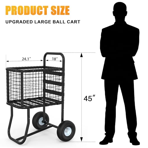 Baseball Cart with Wheels, Large Baseball Caddy and Softball Cart | Large Softball Caddy and Rolling Ball Cart with Wheels for Batting Cages, Team Training, Practice Fields, Schools, and Clubs