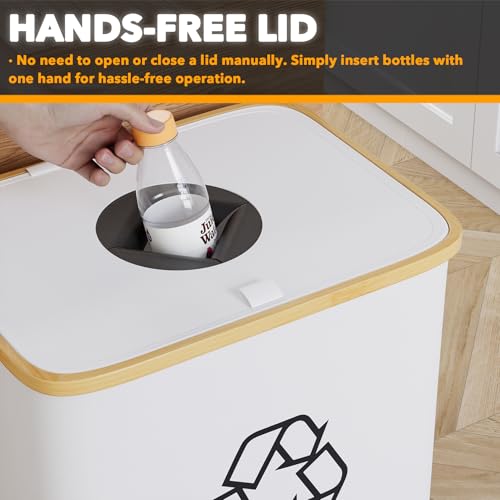 SpaceAid Recycling Bin for Kitchen 26 Gallon, 100L Recycle Bin with Lid and 2 Reusable Inner Bags, for Bottle Can Glass Plastic Stickers, White - color: White