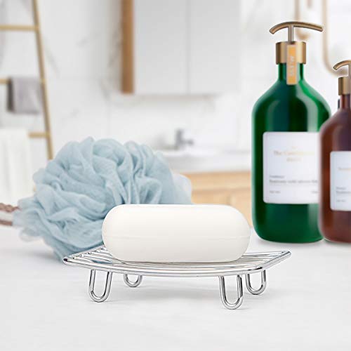 Soap Dish, Stainless Steel Bar Soap Holder for Shower, Self Draining Stand Soap Saver for Bathroom, Kicthen Sink and Countertop, Chrome 1-Pack - color: Chrome-rectangular 1p