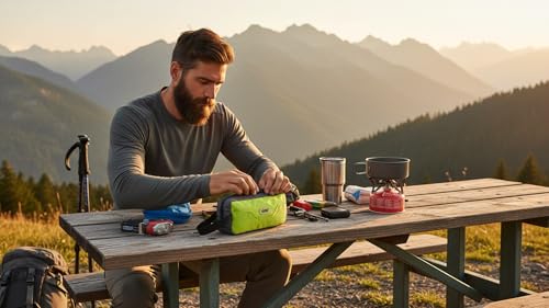 Small Travel Toiletry Bag for Men, Dopp Kit Mens, Zipper Pouch for Travel - color: Green/Grey