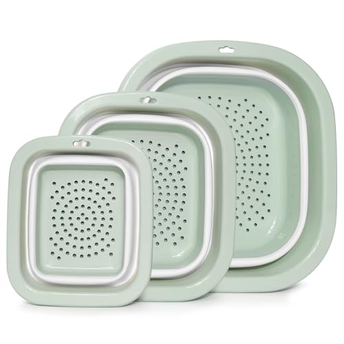 3 Sets 2 in 1 Collapsible Colander and Sink Basin - Collapsible Strainer with Collapsible Wash Basin for Kitchen, RV Camping, Foldable Fruit Vegetable Washing Basket, 2QT 4QT 8QT, Blue - color: Blue, size: S+M+L