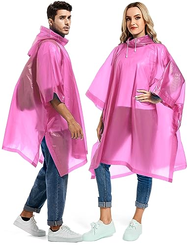 2 Pack Rain Ponchos for Adults Reusable - Raincoats Survival Emergency Heavy Duty Rain Coat with Drawstring Hood - color: Pink&yellow