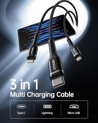 3 in 1 Charger Cable, Multi Charging Cords Universal Charger 4 FT, 2 Pack | Phone Charger with Lightning, Type C, Micro USB Ports, USB Cables for iPhone, Samsung, Google Cell Phones, Multiple Devices - color: Black, size: 4FT, style: USB A to Multiple Con