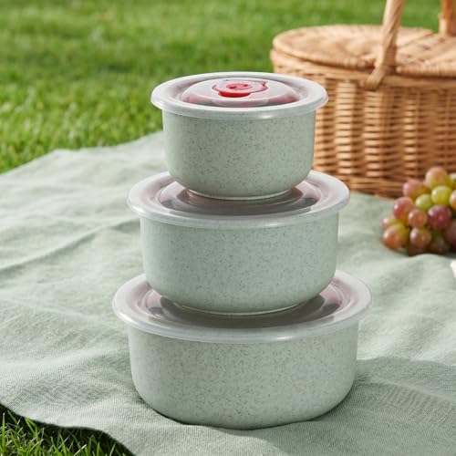 3-Piece Wheat Straw Lunch Bowl Set Food Storage Containers with Lids Microwave Safe Lightweight Portable for Meal Prep Picnic and Everyday Kitchen Use