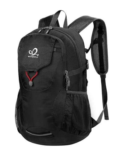 WATERFLY Lightweight Packable Hiking Backpack, 30L Day Pack Black | Foldable, Water Resistant Travel Daypack with Multiple Pockets, Wet Pocket, Ultralight Day Pack for Woman Man, Everyday Carry - color: Black