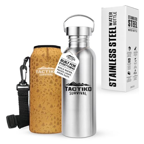 Tactiko Stainless Steel Wide Mouth Water Bottle | Single Wall Boil-Safe - color: Tan, size: 25 oz/750 ml
