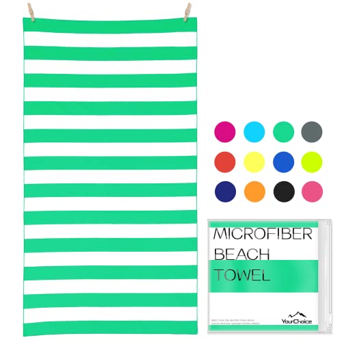 Your Choice Microfiber Beach Towel Sand-Free Quick Dry (67"x35"/60"x30") - color: L-live Green Stripes, size: Extra Large(67x35")