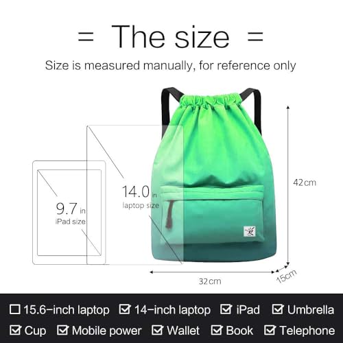 Waterproof Drawstring Bag, Gym Bag Sackpack Sports Beach Backpack for Men Women - color: 11-gradual Green